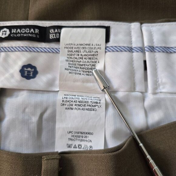 Haggar Dress Pants Mens 38x32 Brown Classic Fit ECLO STRIA Pleated Front Cuffed - Picture 9 of 9
